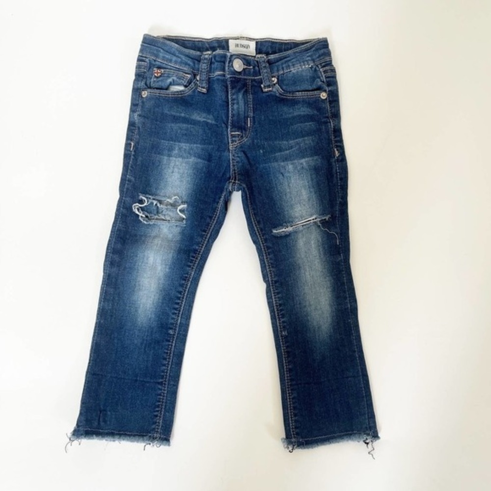 Hudson‎ Girls Jeans 3T Dark Wash Raw Hem Adjustable Waist Straight Leg